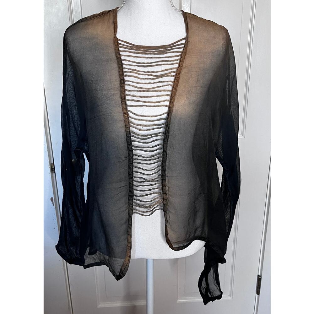 Sheer Open-Front Black Women's Blouse